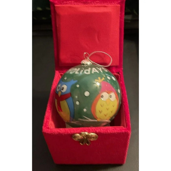 Pier 1 Imports Li Bien 3" Hand Painted Holiday Owls Christmas Ornament 2012 NEW - Picture 2 of 4